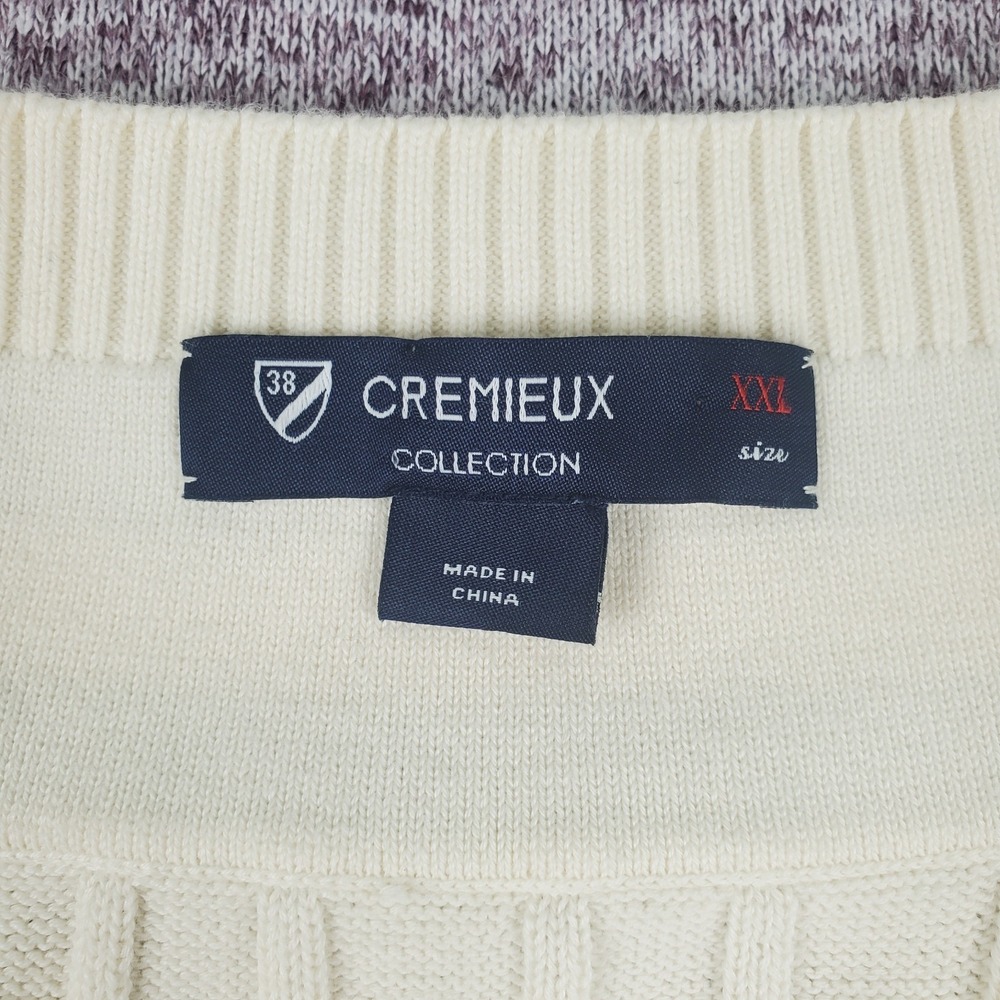 Cremieux Sweater Vest Men Sz XXL Ivory Navy Cable Knit V-Neck Golf Tennis Club - Picture 4 of 8